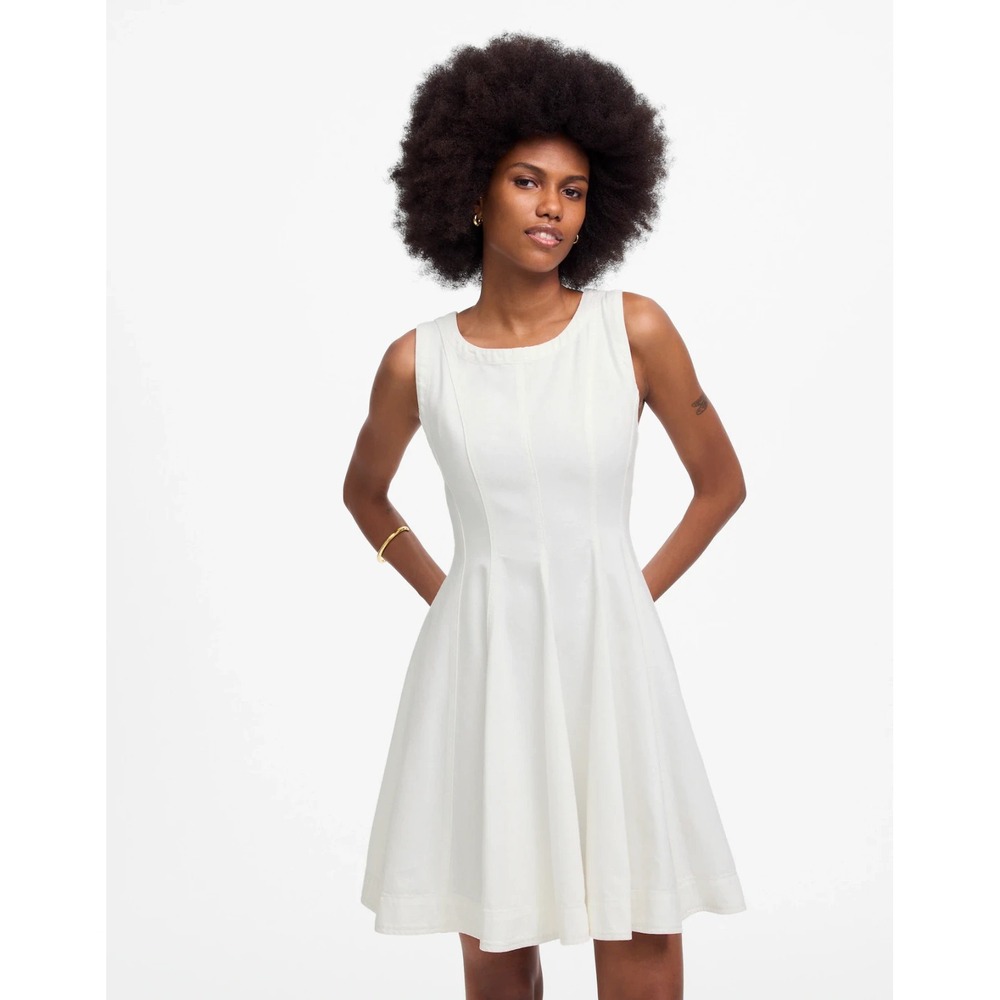 Madewell Circle Mini Dress: Airy Denim Edition in‎ Pure White Women's Size XL